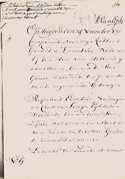 Testament van Reijnhard Neomagus, 1759.