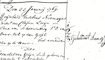 Inschrijving van het tweede huwelijk van Reijnhard, 1769.