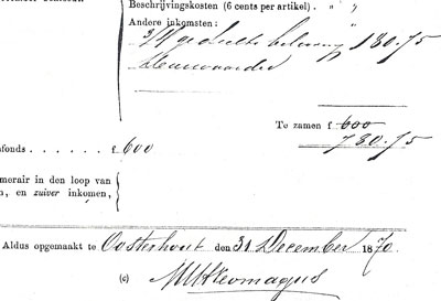 Handtekening van Marinus Neomagus onder zijn signalementsstaat, 1870.