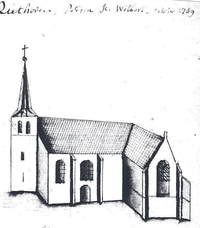 De kerk van Riethoven, getekend in 1789.